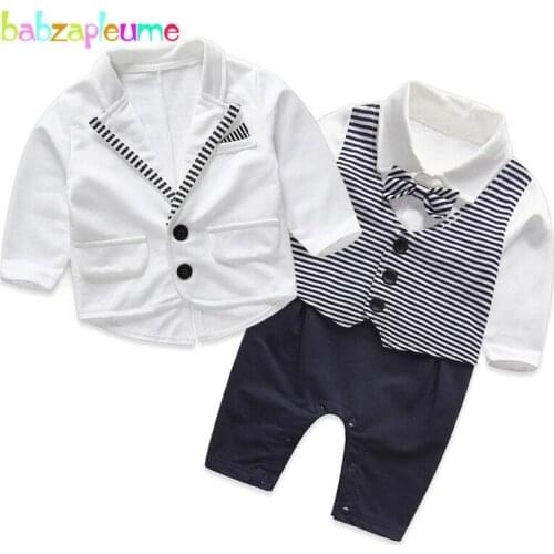 2Piece/0-24Months/Spring Autumn Baby Boys 1st Birthday Clothes White Gentleman Suits Jackets+Rompers Infant Clothing Sets BC1148