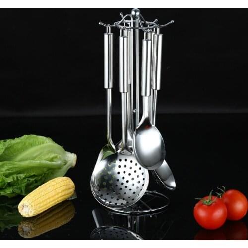 Cooking Tools Stainless steel Kitchenware Kitchen Utensil Set Soup Spoon Colander Turner Meat Fork Leak Shovel Rice Spoon 6pcs