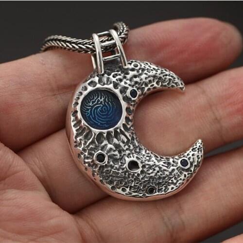 2019 Creative Design 100% Real 925 Sterling Silver color Cosmic Galaxy Moon Pendant for Men Women Necklace Pendant Jewelry