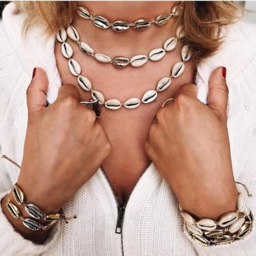 LEADERBEADS Bohemian Summer Beach Natural Shell Rope Pendant Necklace Womens Handmade Zinc Alloy Boho Necklace Party Jewelry