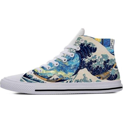 Japanese Great Retro Wave Novelty Design Harajuku Lightweight High Top Cloth Shoes Men Women Casual Breathable Sneakers