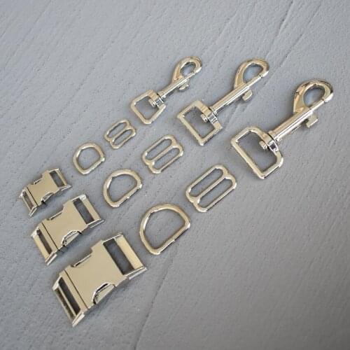 20 Sets 15/20/25mm Metal Straps Slider D Ring Release Belt Buckle For Pet Dog Collar Paracord Sewing Accessory Silver Hardware