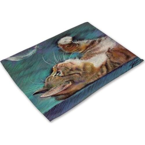 Cartoon Cat Placemat Animal Fish Printing Placemat Drink Coasters Home Accessories Kitchen Place Mats Dining Table Bar Mat Pad