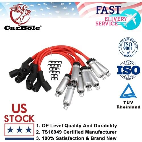 Carbole 8mm 748UU Spark Plug Wire Set Kits W/Heat Shield For hevy Silverado GMC LS1 LS3 4.8 5.3L D585 UF262