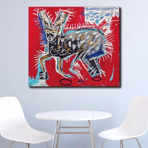 Large Size Wall Pictures For Living Room Graffiti jean-michel red rabbit Canvas Art Home Decor Modern Oil Painting No Framed