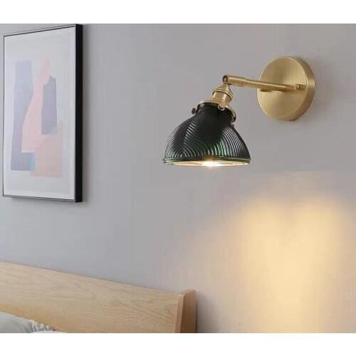New Japanese style brass glass living room lamp, home stay, dining room, creative personality, bedroom, bed, study wall lamp