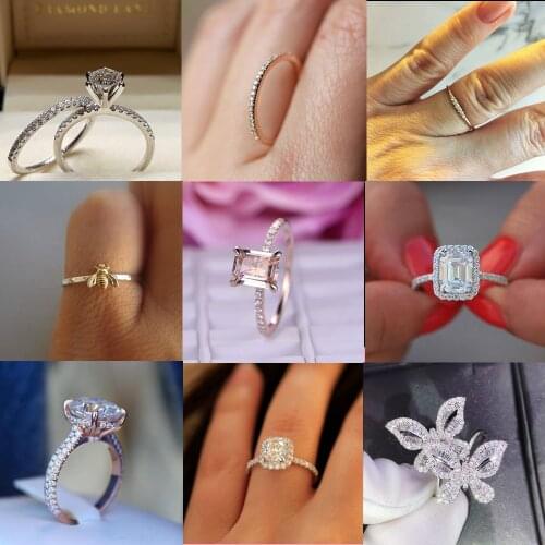 Charm Thin Wedding Rings for Woman Elegant Rose Gold Color Cubic Zirconia Bridal Party Finger Jewelry FreeShipping
