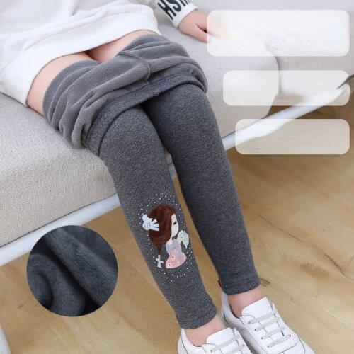 2021 Autumn Winter Girls Plus Velvet Pants Childrens Thick Trousers Kids Girls Cotton Warm Pants Elastic Waist Trousers W345