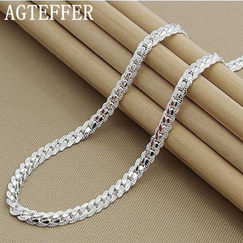 AGTEFFER 925 Sterling Silver 6mm Full Sideways Necklace 18/20/22/24 Inch Chain For Woman Men Fashion Wedding Engagement Jewelry