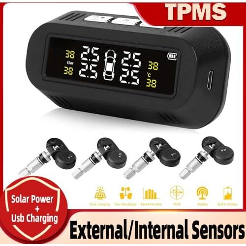 Tpms C68 Usb Solar Power Car Tyre Pressure Monitoring System Digital Lcd Display Auto Tire Pressure Monitor Tpms 4 Sensors