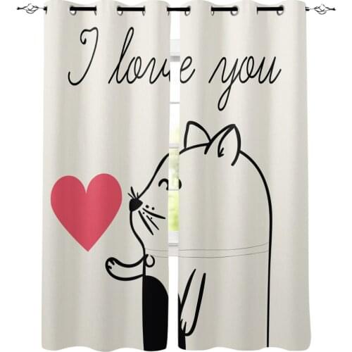 Valentine Kitten I Love You Window Curtains Living Room Kitchen Modern Home Decor Bedroom Treatment Drapes