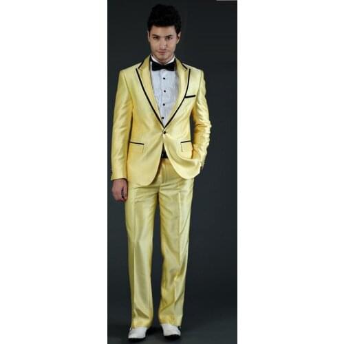 Stylish Shinny Tuxedos 2020 Tailored Blue/Yellow/Pink Groom Wedding Suits Mens Show Suits Topic Party Wear (Jacket+Pants)