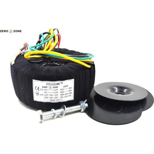 GZLOZONE 200W Black Cloth Toroid Transformer 200VA 2X115V For Amplifier 28V-0-28V 12V-0-12V