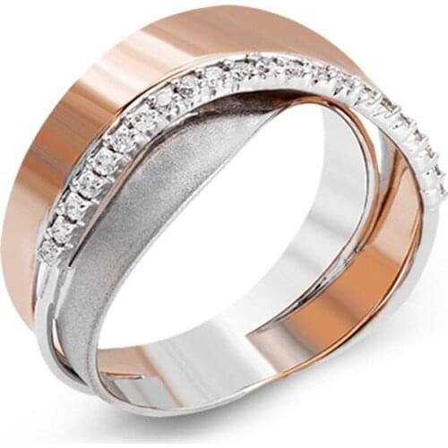 Unique Shape Modern Party Finger Ring for Women Smooth Line Micro Pave Cubic Zirconia Stone Color Matching Jewelry Wedding Ring