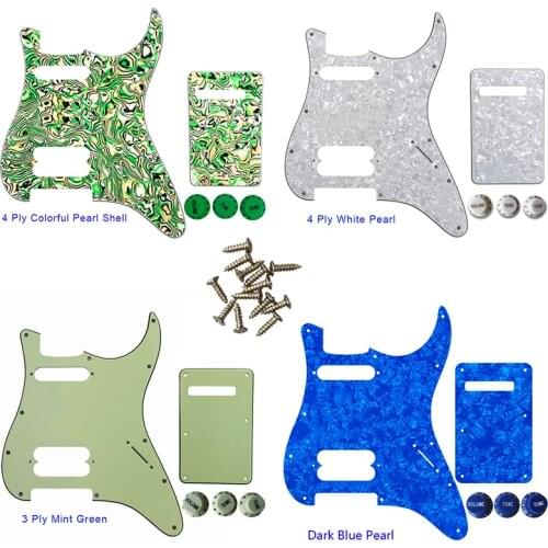 Pleroo Parts - For FD US 72' 11 Screw Hole Standard Strat Player Humbucker Hs Guitar Pickguard & Back Plate & Control Knob