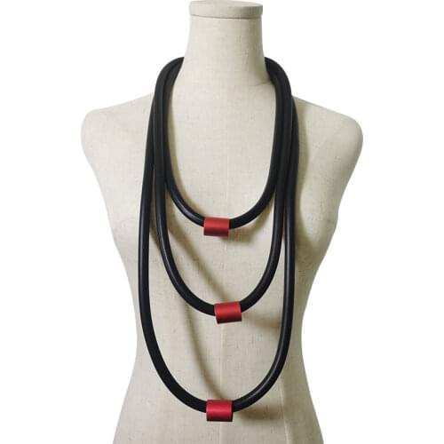 YD&YDBZ Multi Layer Black Leather Rope Necklace For Women Fashion Thick Link Rubber Necklaces Gothic Handcrafted Jewelry Gift