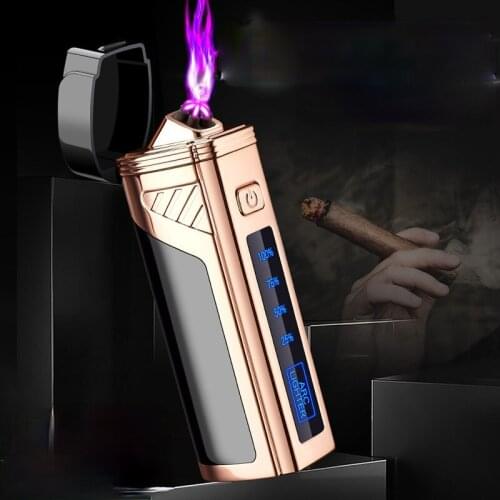 Rechargeable Lighter USB Rechargeable Cigarette Lighter Six Arc Cigar Cutter Power Digital Display Smoking Accessories Men Gift