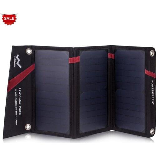 PowerGreen Foldable Solar Charger 21W SUNPOWER Solar Power Pack Battery Backup Power Bank for 5V Devices