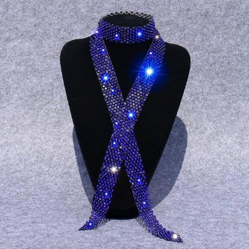 Women Navy Soldier Sailors Dance Bling Rhinestone Chic Necktie Bow Tie Sexy Girl Uniform Chain Crystal Bowtie Classic Neck Tie