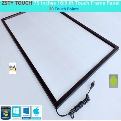 ZSTY Touch 75 Inches 20 Touch Points IR Touch Frame Panel,Infrared Touch Screen Overlay Kit Driver Free Plug&Play