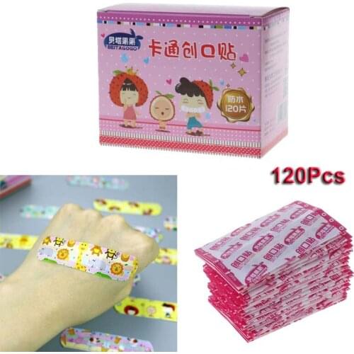 120PCS Cartoon Waterproof Bandages Adhesive Bandages Band-Aid Hemostatic Adhesive Band Aid Sterile Stickers For Kids Healthy