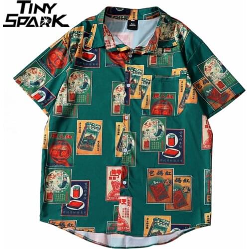 2020 Hip Hop Shirt Streetwear Cigarette Retro Style Men Hawaiian Shirt Harajuku Beach Shirt Short Sleeve Summer Aloha Shirt Thin