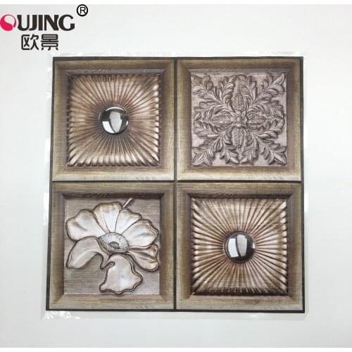 3D Flowers Pattern Emboss Retro Tiles Wall Sticker Kitchen Bathroom Waist Line Tile Decoration Wallpaper Removable PVC Art Mural