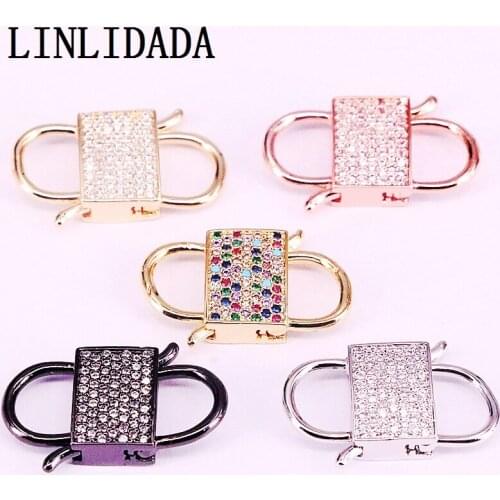 5Pcs Clear/ Rainbow Cubic zirconia micro pave Oval clasp charm,plating cz clasp charm,handmade diy jewelry component