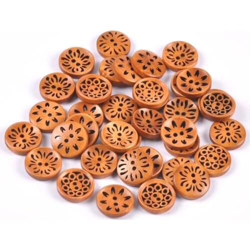 50PCS/lot Wooden Flower Buttons Handmade Scrapbooking Craft DIY Sewing Apparel Accessories MT2670