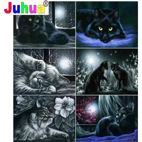 Full Drill Square Round 5d Diy Diamond Painting Black cat night moon Diamond Embroidery gift rhinestone picture home decor