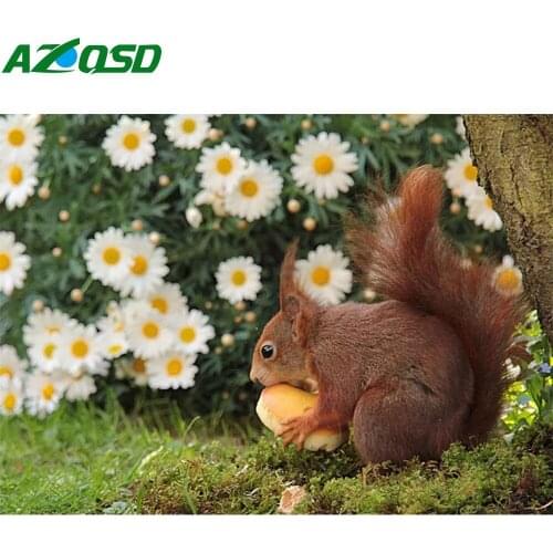 AZQSD Diamond Painting Squirrel Cross Stitch Kits Full Square Drill Needlework Diamond Embroidery Animal Mosaic Decor For Home