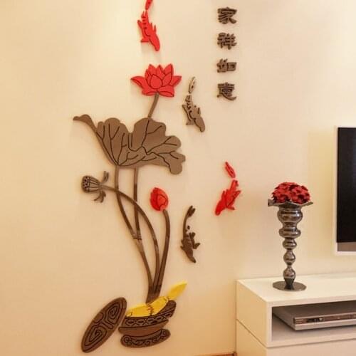 Free shipping Lotus DIY wall stickers Crystal Acrylic 3d wall stickers Home mural art decor Bedroom entranceway decoration