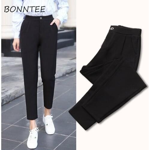 Pants Chiffon Solid High Waist Single Button Pockets Women Chic Elegant Trousers Korean Womens Summer Thin All-match Students