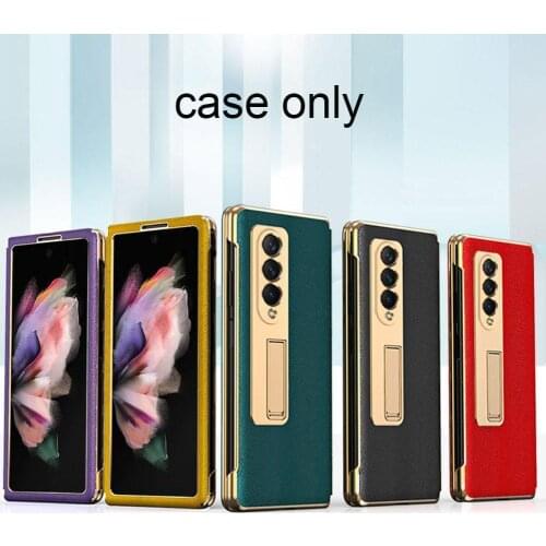 Cell Phone Case Shockproof Case For Samsung Z Fold3 Metal Edging Tempered Glass Retro Leather Cover Luxury Case