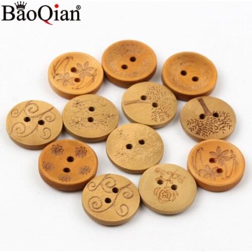 50Pcs/lot Natural Color Wooden Buttons 20mm Wood Grain Button Sewing DIY Crafts Scrapbooking For Clothes Decor