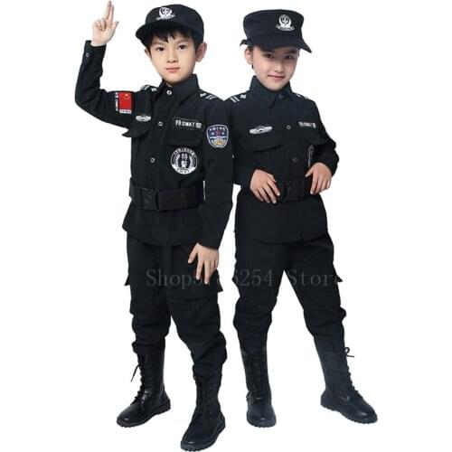 Halloween Children Police Uniform Boys Girls Cosplay Costumes Special Army Military Uniform Party Performance Clothing Set