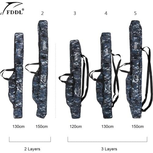 FDDL Portable Fishing Bags 2/3 Layer Folding Fishing Rod Reel Bag Fishing Storage Case 120/130/150 cm 1680D Canvas for Pesca