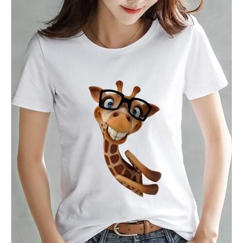 T shirt Women kawaii giraffe printed white Summer tshirt Fashion Hipster Harajuku Thin section cute T-shirt female Tops clothing