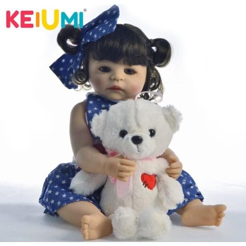 KEIUMI New Arrival 22 Inch Reborn Dolls Girl Babies Silicone Full Body Lifelike Newborn Baby Doll For Kid Birthday Gift Bath Toy