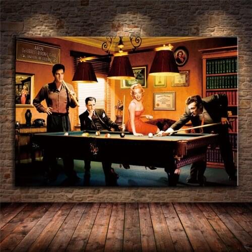 Classic Movie Elvis Presley Humphrey Bogart Play Billiards Canvas Paintings Posters Wall Art Picture for Living Room Unframed
