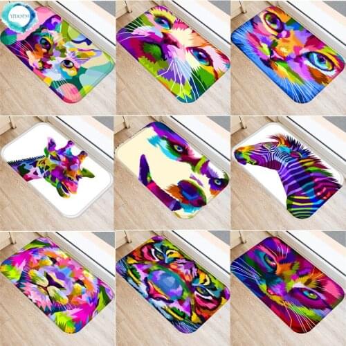 Cat Dog Doormat Decor Pet Colorful Animal Floor Door Mat Non-Slip Soft Flannel Carpet for Hallway kitchen Room 40x60cm