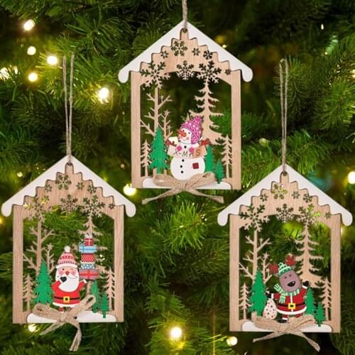 Nice-looking Christmas Hanging Ornament Cartoon Pattern Window Decor Elegant Christmas Hollow House Pendant for Holiday