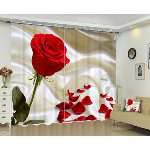Red rose Bedroom Curtain Luxury Blackout 3D Window Curtains For Living Room Customized size Drapes Cortina Rideaux Cushion cover