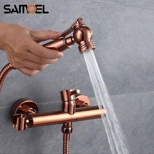 European Stype Brass Wall-mounted Dual Hole Rose Gold Bidet Shower Set Cold Hot Water Sprayer Muslim Shattaf SF1066