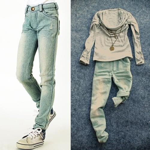 M0135 children handmade toy 1/6 1/3 1/4 uncle Doll clothes BJD/SD doll props Accessories Polished holes faded washed jeans 1pcs