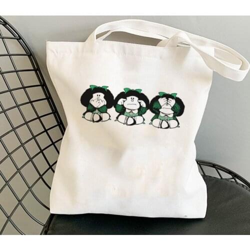 Mafalda and Quiero Cafe Printed Women Shoulder Bags Girls Wallet Funny Bags Cartoon New Cute Harajuku Female Kawaii Handbag