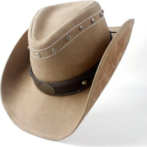 Fashion Western Cowboy Cowgirl Hat With Punk Leather Ribbon Lady Dad Sombrero Cap Roll Up Hat Size 58-59CM