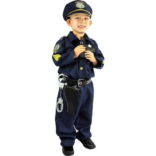 Fashion Kids Police Cosplay Costume Boys Jacket Pants Sets Performance Stage Clothing Halloween Party Dress Up Suit with Belt