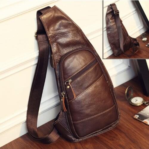 High Quality Men Genuine Leather Sling Chest Day Back Pack Vintage Male Crossbody Bags Travel Casual Shoulder Messenger Bag