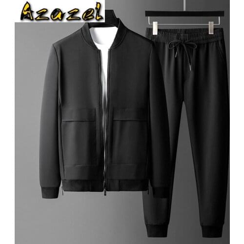 Azazel Black Sport Casual Man Sets (sweatshirt+pants) High Quality Stand Collar Zipper Male Suits Elastic Waist Slim Man Set 3xl